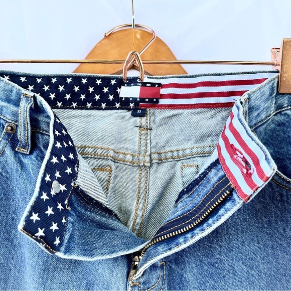 TOMMY HILFIGER | Y2K LOW RISE STAR PATCH FLARE RAW HEM JEANS BLUE WASH SIZE 11 - Picture 4 of 7